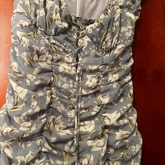 Mable Floral print puff sleeve babydoll dress Sz S front ribbon layer detail - Picture 5 of 8